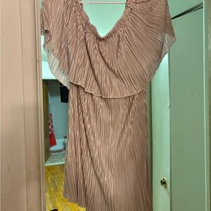 SHEIN Pleated Ruffle-Trim Midi Dress in Dusty Rose